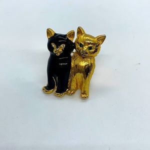 VTG pair of cats with sparkly eyes gold and black